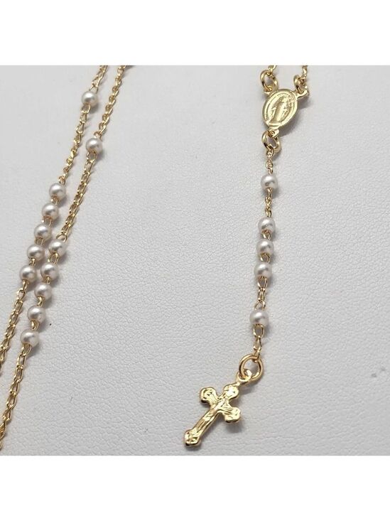 Jewelry - Brand New Brazilian 18k Gold Filled White/ Gold beaded Rosary